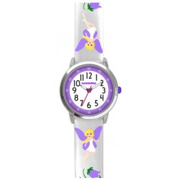 Stříbrné třpytivé dívčí hodinky s fialovými vílami CLOCKODILE FAIRIES CWG5082CLOCKODILE