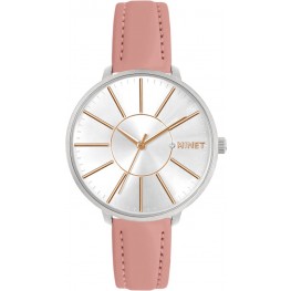 MINET Stříbrné dámské hodinky PRAGUE se starorůžovým koženým řemínkem MWL5180Minet