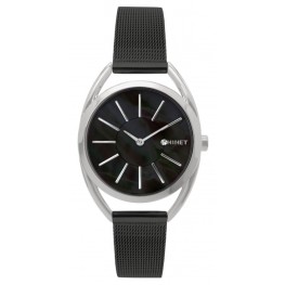 MINET Stříbrno-černé dámské hodinky ICON BLACK PEARL MESH MWL5211Minet