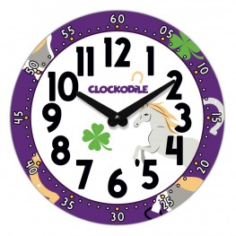 CLOCKODILE Dětské nástěnné hodiny fialové s koněm 25cm CCT0030CLOCKODILE