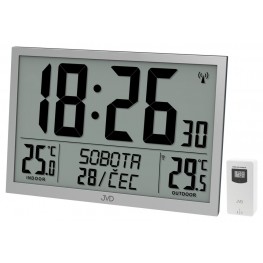 JVD RB9412.2 - Velké hodiny řízené signálem s názvem dne v češtině a venkovní teplotouJVD