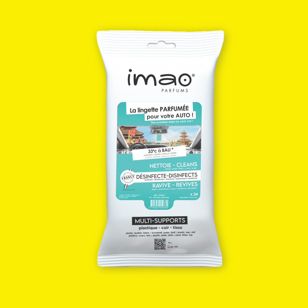 Čistící ubrousky do auta IMAO Scented Wipes 33°C a BaliIMAO Parfums