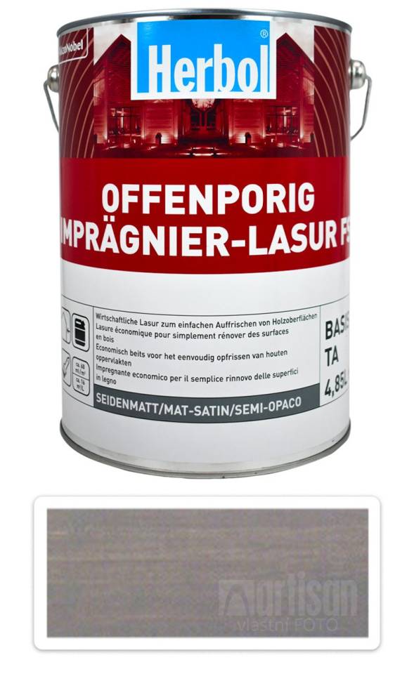 HERBOL Offenporig Impragnier-Lasur FS - impregnační lazura na dřevo 5 l Středně šedá HERBOL