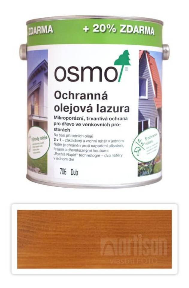 OSMO Ochranná olejová lazura 3 l Dub 706 (20 % zdarma) OSMO