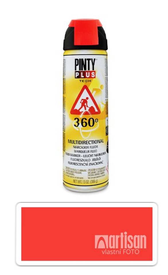 PINTYPLUS TECH - fluorescenční značkovací sprej s 360° tryskou 500 ml Červený T107 PINTYPLUS