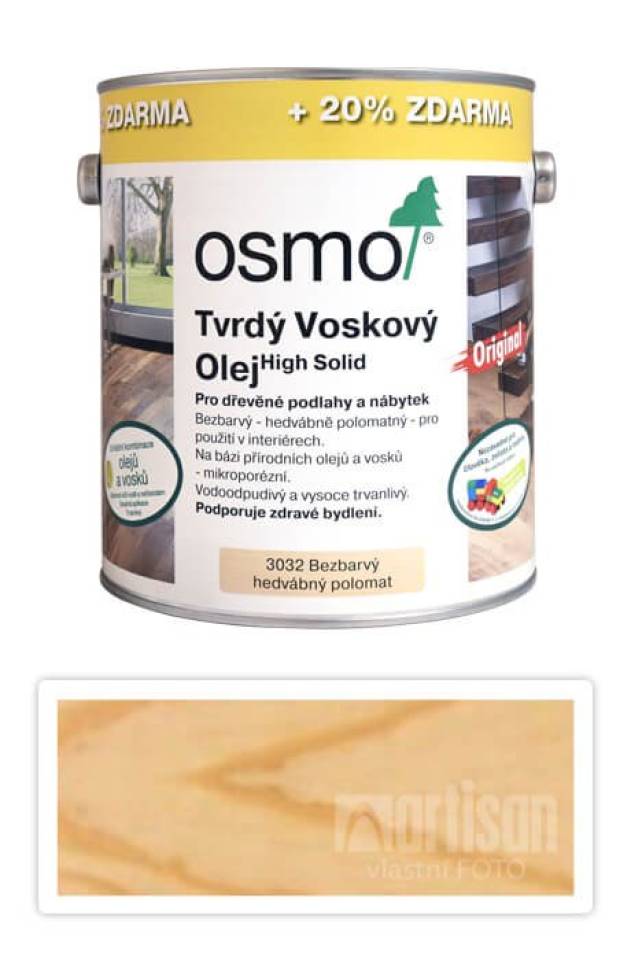 OSMO Tvrdý voskový olej pro interiéry 3 l Hedvábný polomat 3032 (20 % zdarma) OSMO