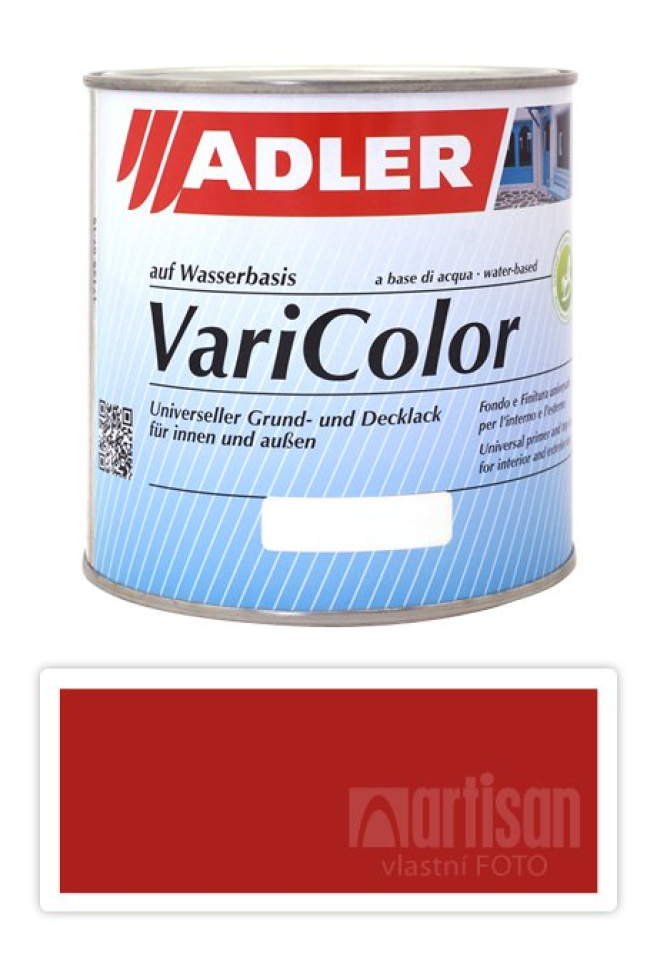 ADLER Varicolor - vodou ředitelná krycí barva univerzál 0.75 l Feuerrot / Ohnivě červená  RAL 3000 ADLER