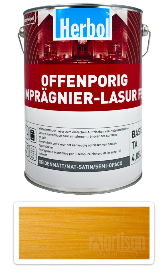 HERBOL Offenporig Impragnier-Lasur FS - impregnační lazura na dřevo 5 l Světlý dub HERBOL