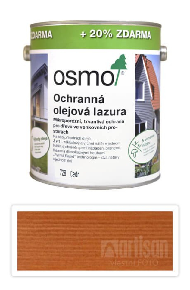 OSMO Ochranná olejová lazura 3 l Cedr 728 (20 % zdarma) OSMO
