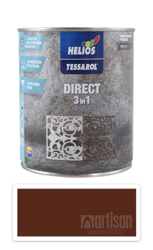 TESSAROL Direct 3in1 - antikorozní barva na kov 0.75 l Středně hnědá RAL 8011 HELIOS