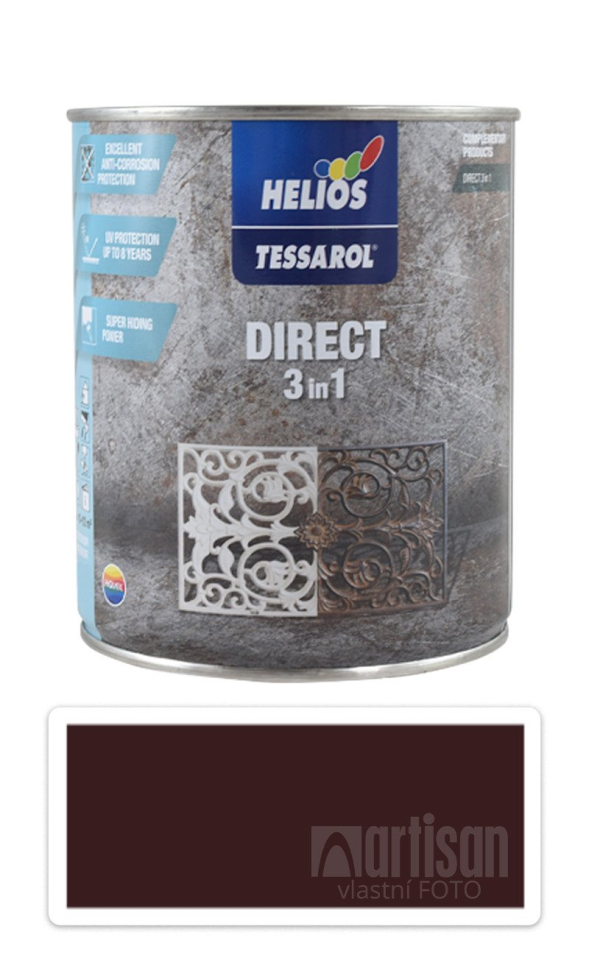 TESSAROL Direct 3in1 - antikorozní barva na kov 0.75 l Tmavě hnědá RAL 8017 HELIOS
