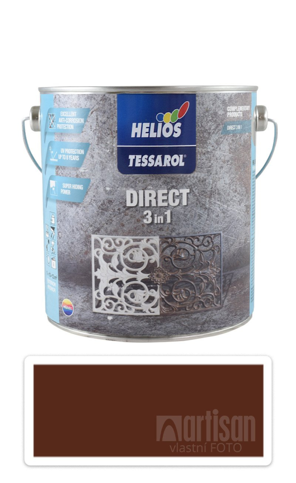 TESSAROL Direct 3in1 - antikorozní barva na kov 2.5 l Středně hnědá RAL 8011 HELIOS