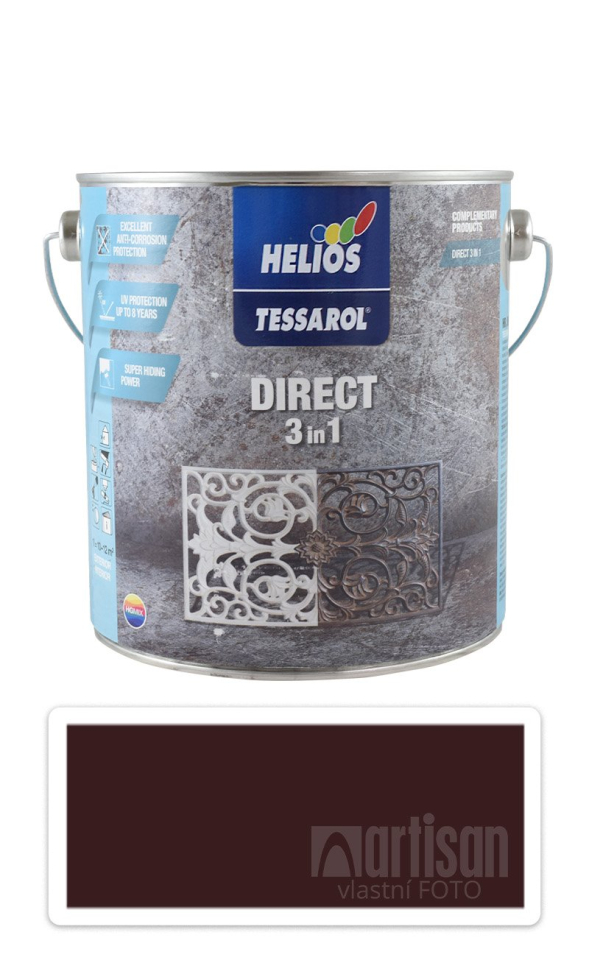 TESSAROL Direct 3in1 - antikorozní barva na kov 2.5 l Tmavě hnědá RAL 8017 HELIOS